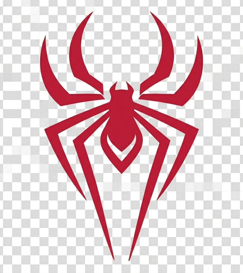 Transparent PNG logo of a red spider symbol on a black-and-red superhero-inspire
