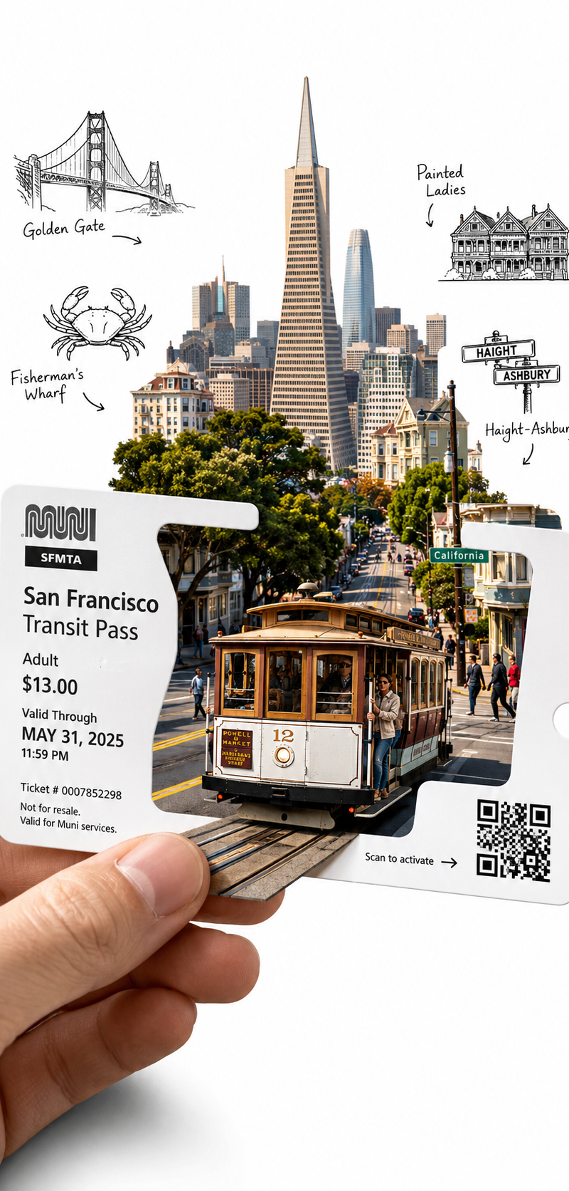 Create a highly detailed, premium travel-art illustration featuring a hand holdi