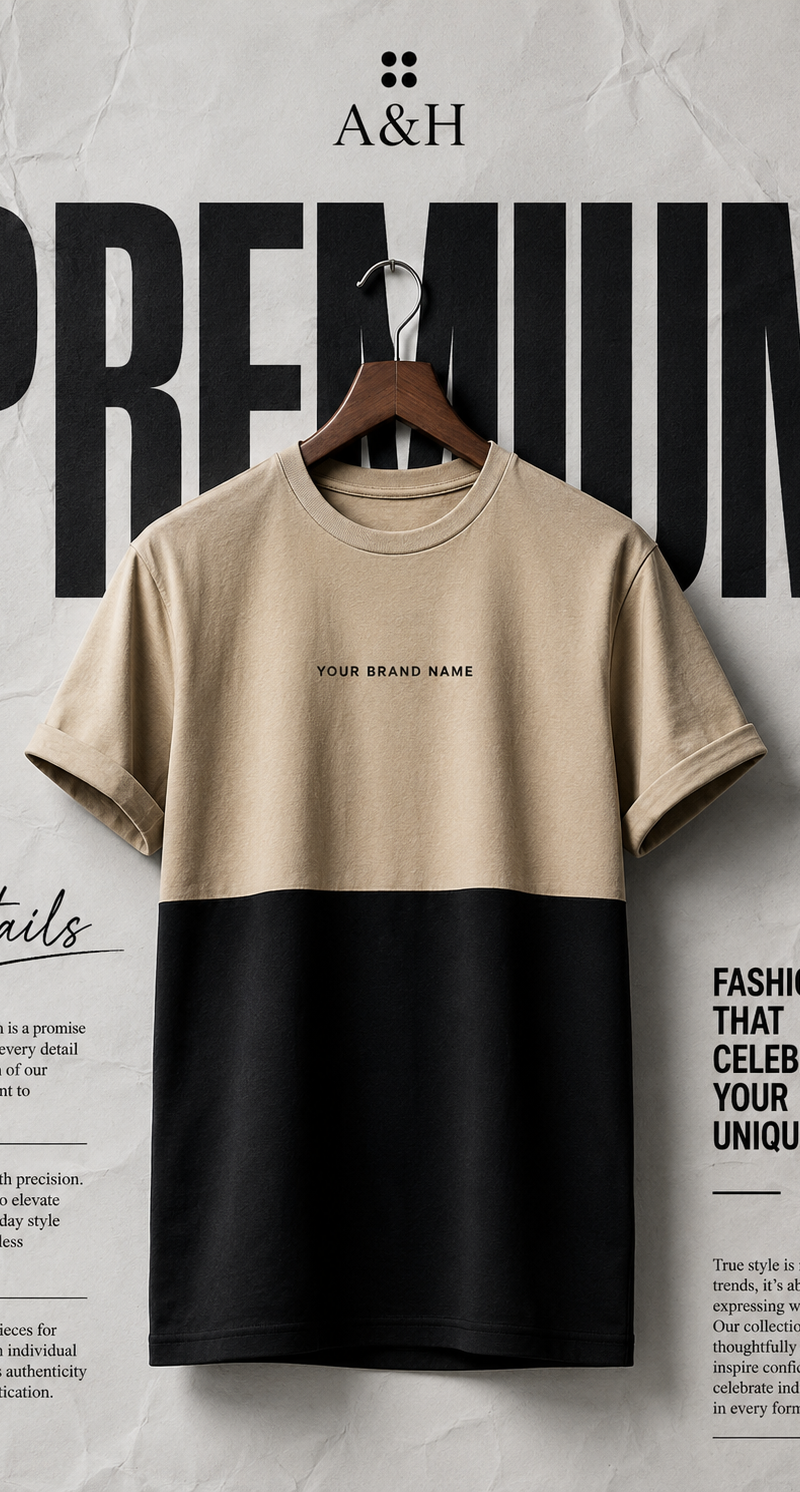 Create a high-end minimalist fashion advertisement poster