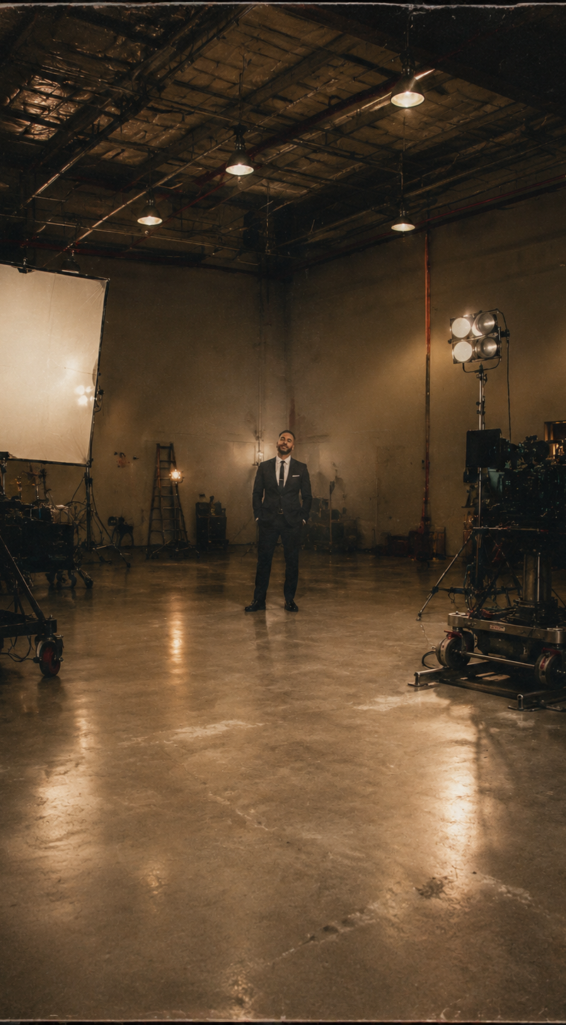 Extreme wide shot, the man is positioned far back in the background, in the midd