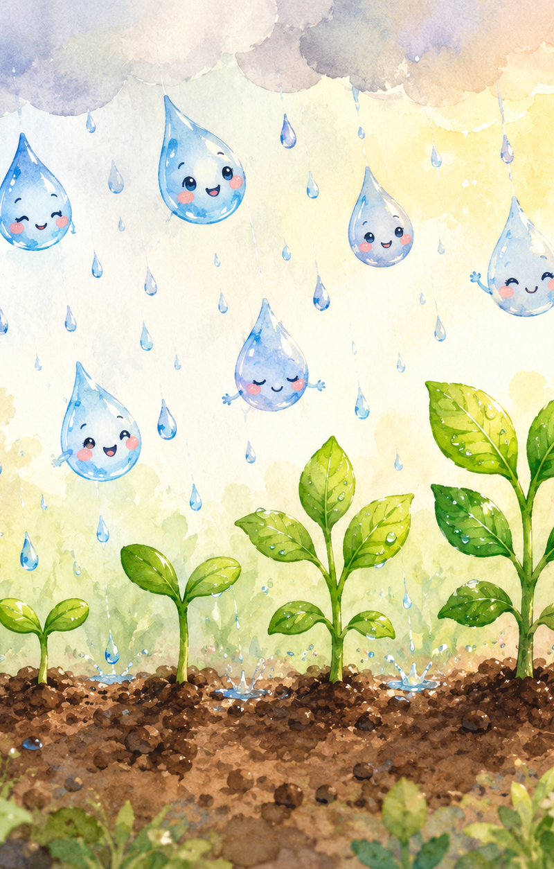 Titre: Les gouttes arrosent les plantes