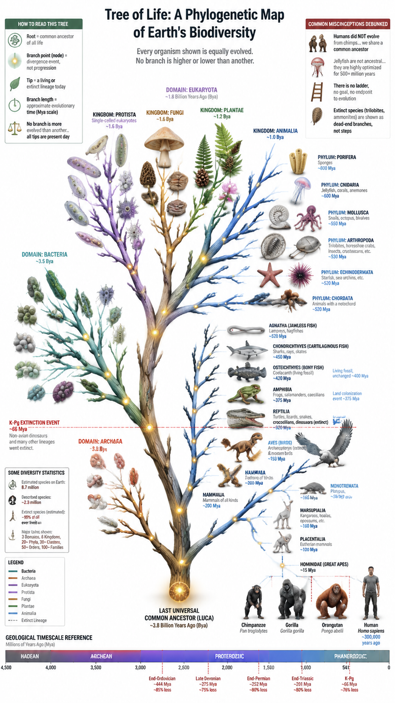 { "type": "evolutionary tree of life infographic", "instruction": "Using REFEREN