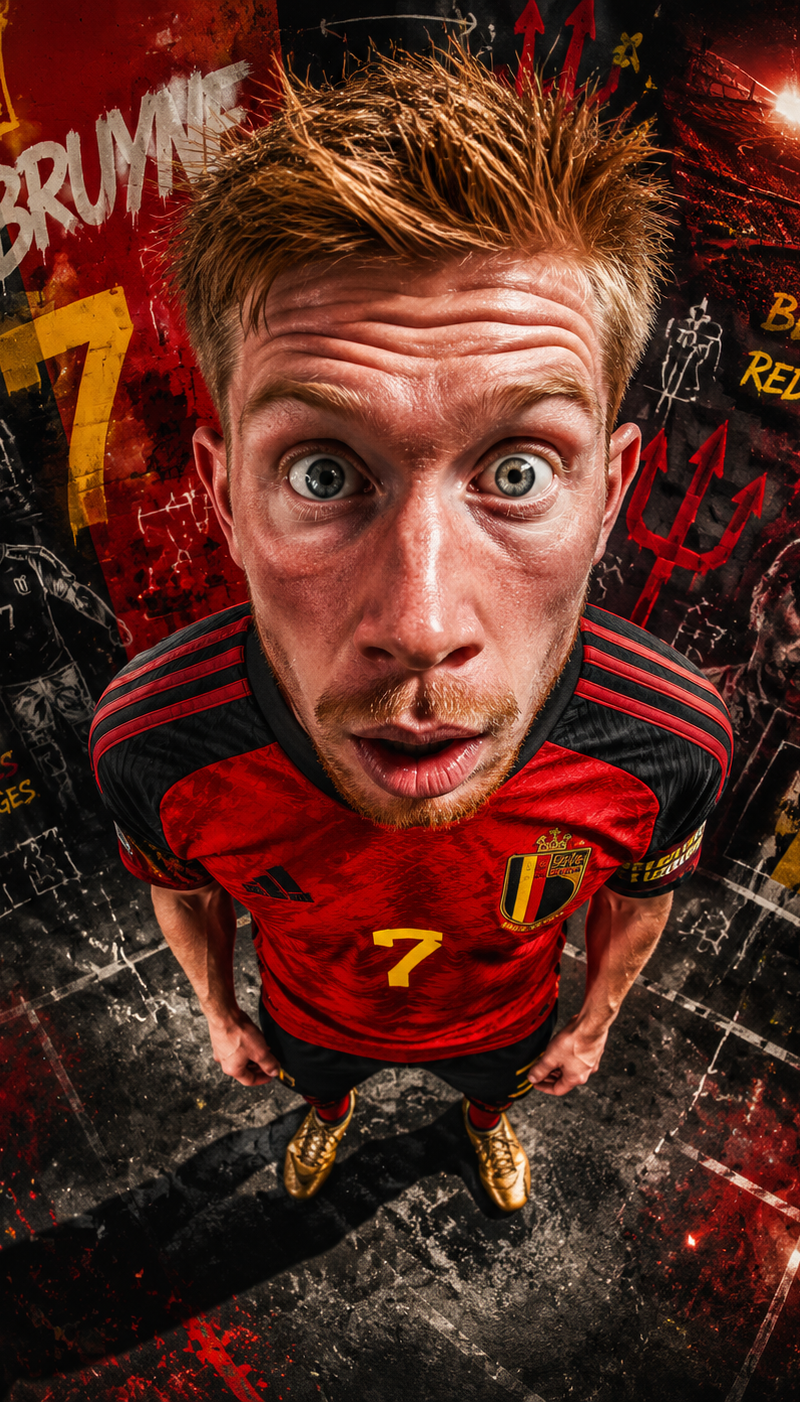 Ultra-detailed caricature sports portrait of a Belgian football player wearing B