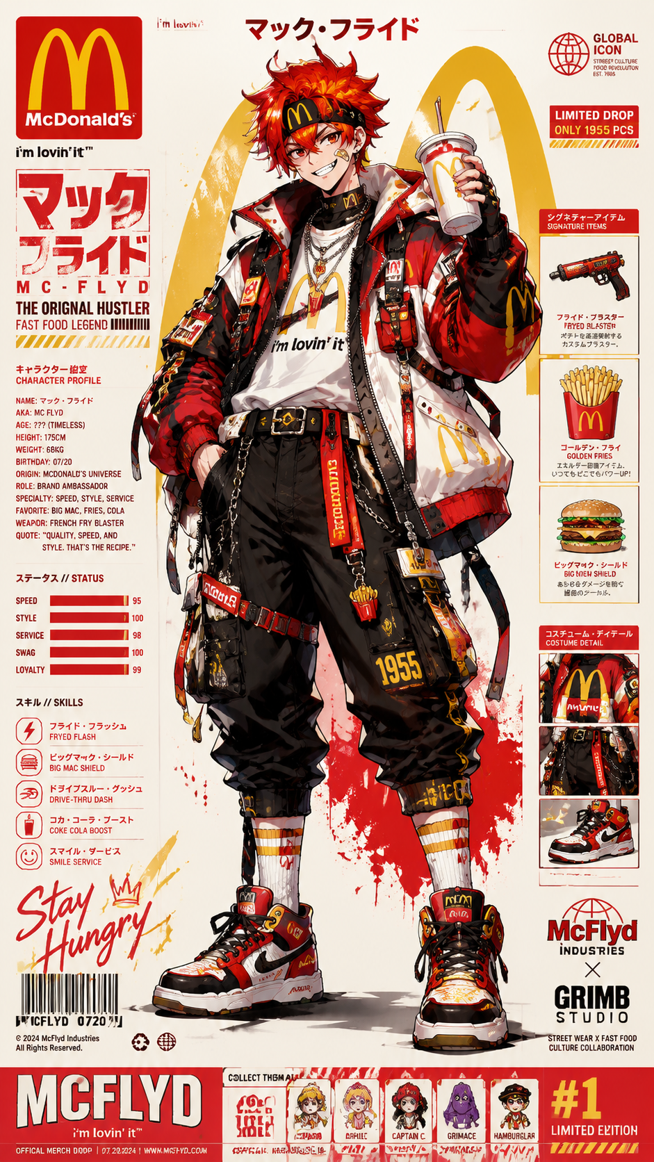 Ultra-detailed anime brand mascot poster, full-body character redesign inspired 