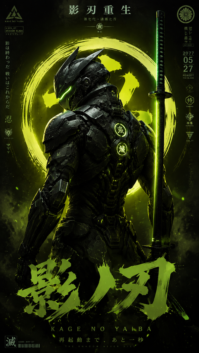 Vertical 9:16 dark green sci-fi game-character promotional poster