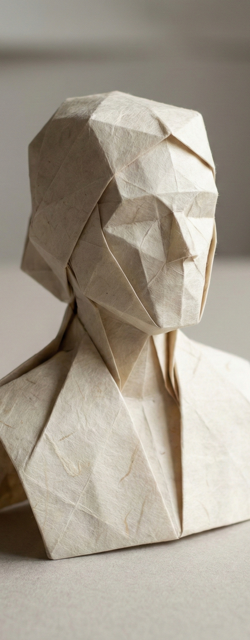 A hyper-detailed, origami-style version of a person, folded from high-quality pa