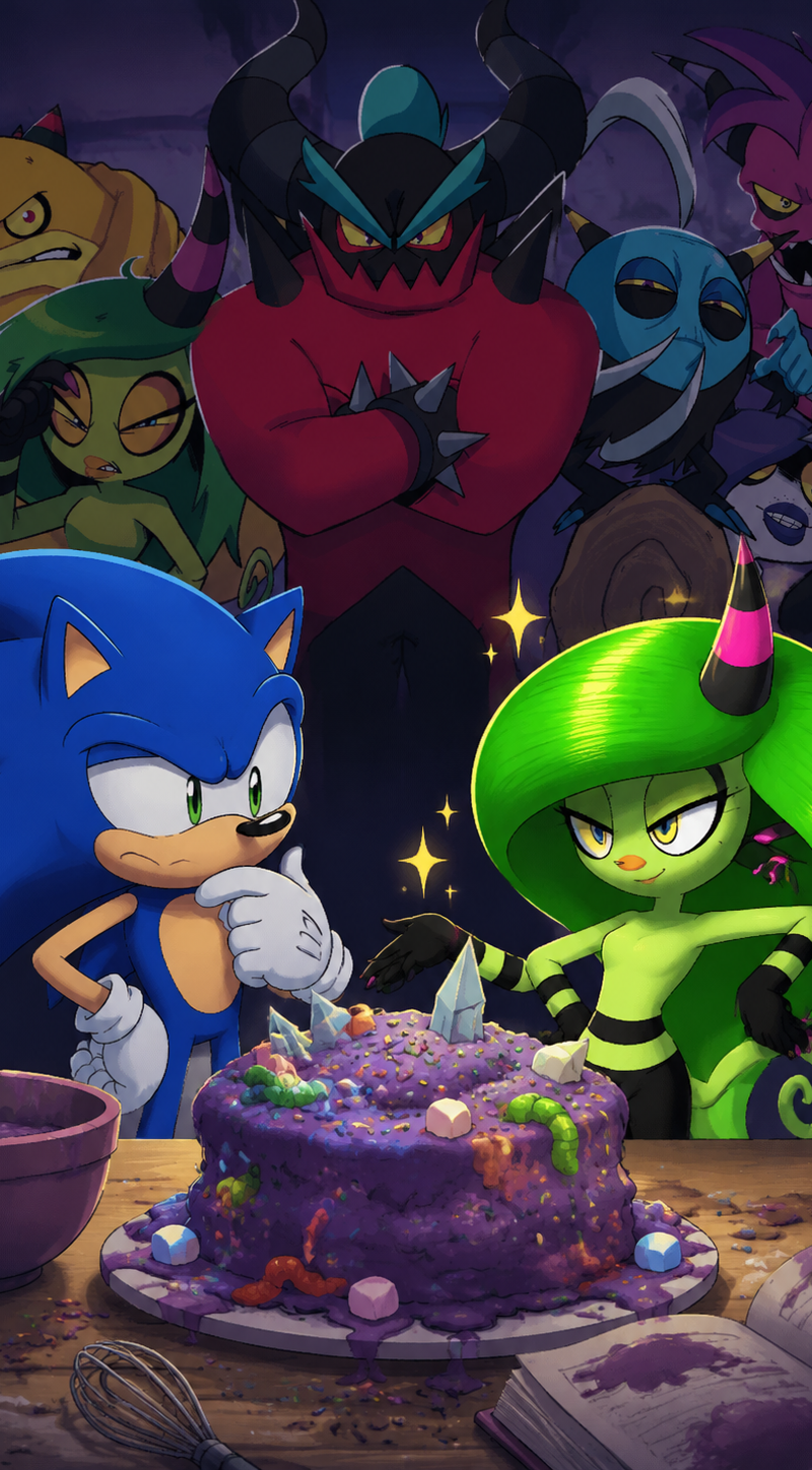 Add the deadly six into the background behind sonic with zenna in the being prou