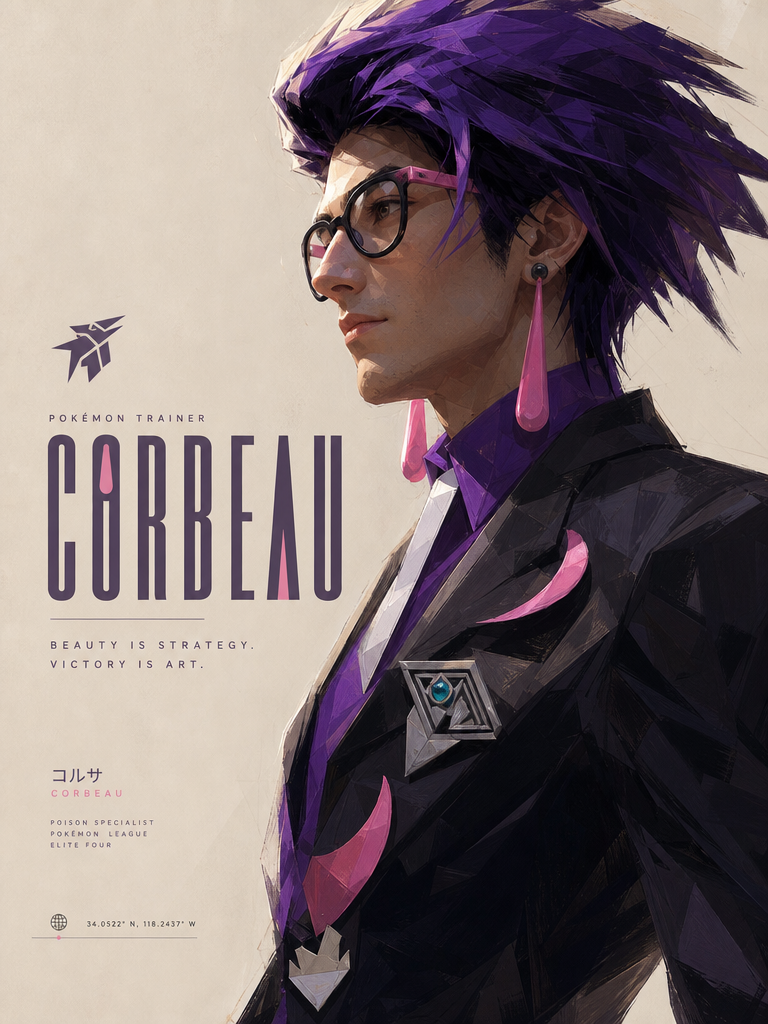 Corbeau from pokemon, rendered in an Kubo tite-style thick paint illustration