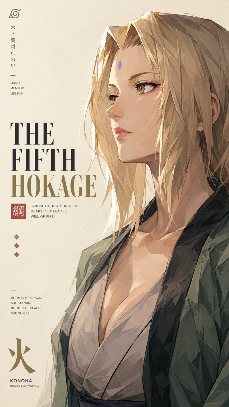 Tsunade from Naruto, rendered in an Kubo tite-style thick paint illustration