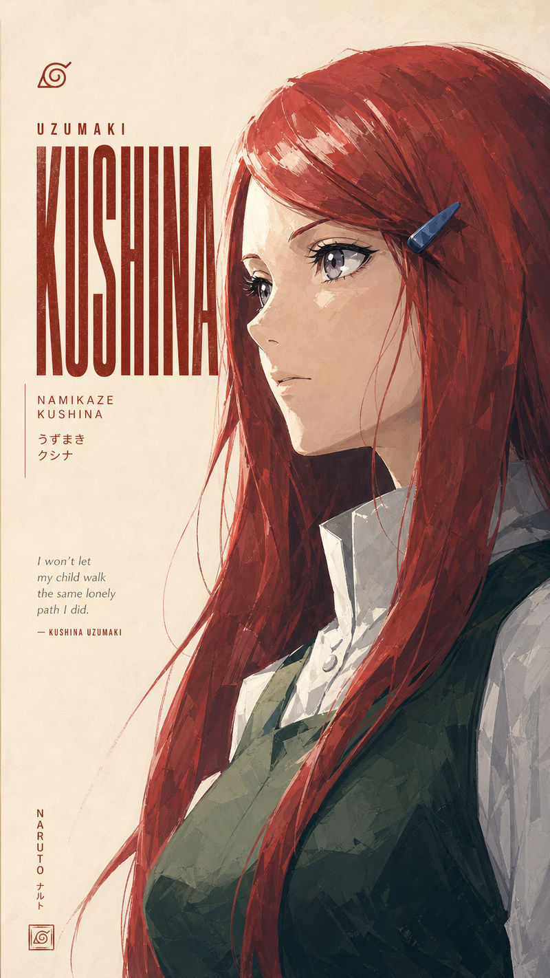 Kushina Uzumaki from Naruto, rendered in an Masashi Kishimoto-style thick paint 
