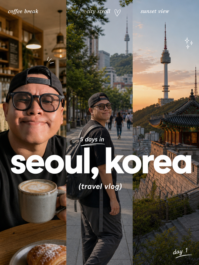Create a 9:16 image in the "Clean Triptych Travel Vlog Thumbnail" style
