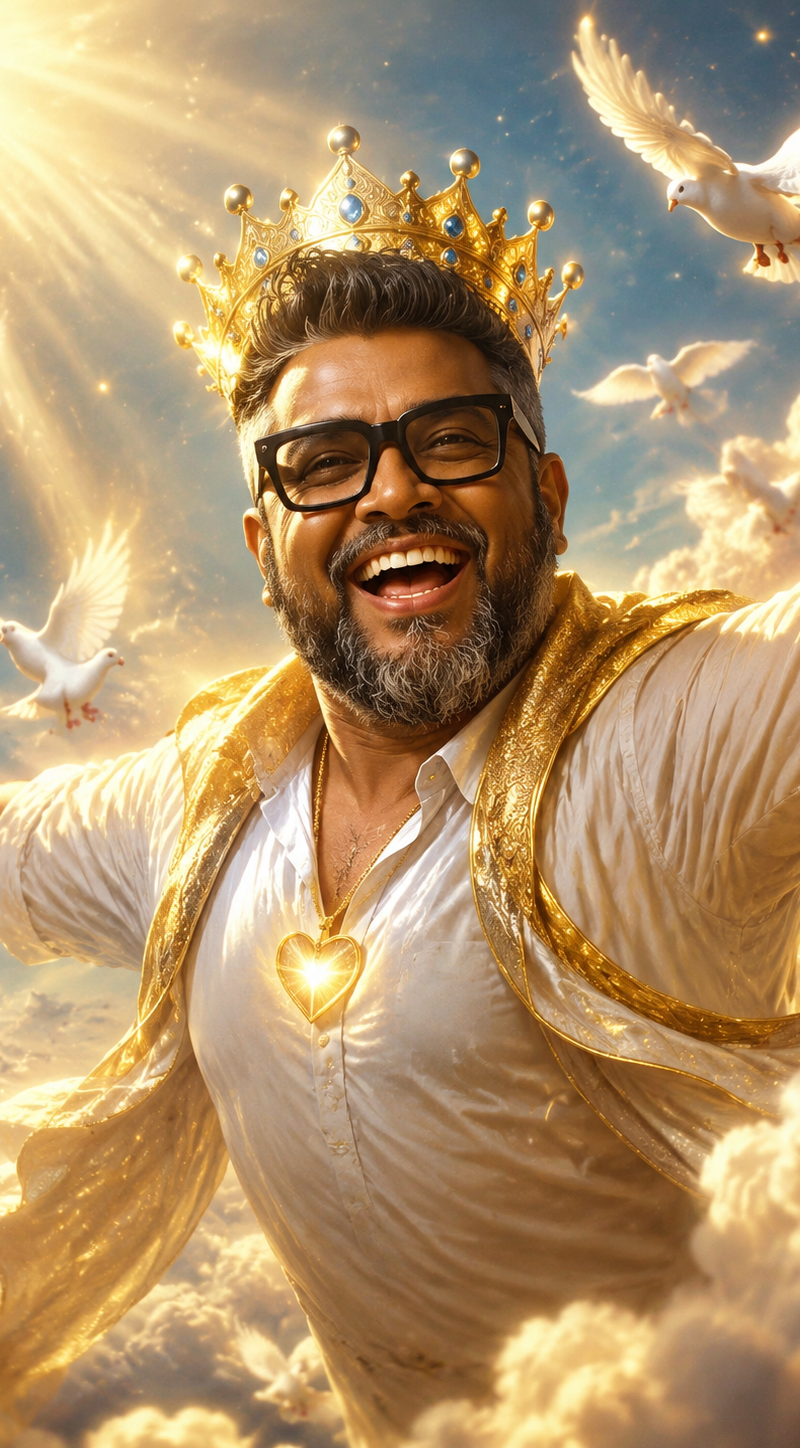 Joyful and full of laughter soaring in the sky Possessing pure gold heart wearin