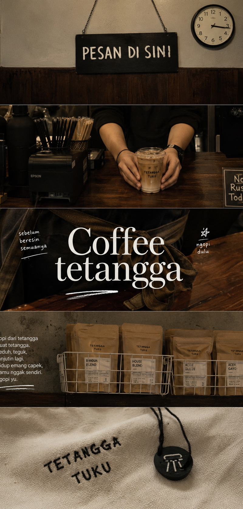 A vertical 9:16 social-media story collage poster for a small neighborhood coffe