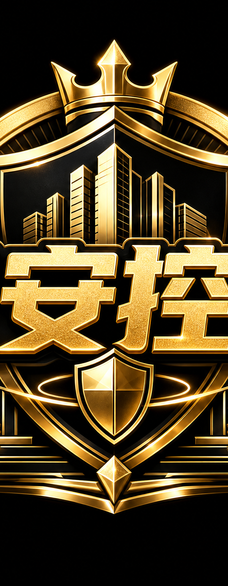 纯黑色背景,居中构图,黑金配色的炫酷公司控股集团主题艺术 LOGO 字设计。 主视觉文字为中文“保安控股”,字体必须清晰准确,不要拼错,不要变形,不要出现其他多