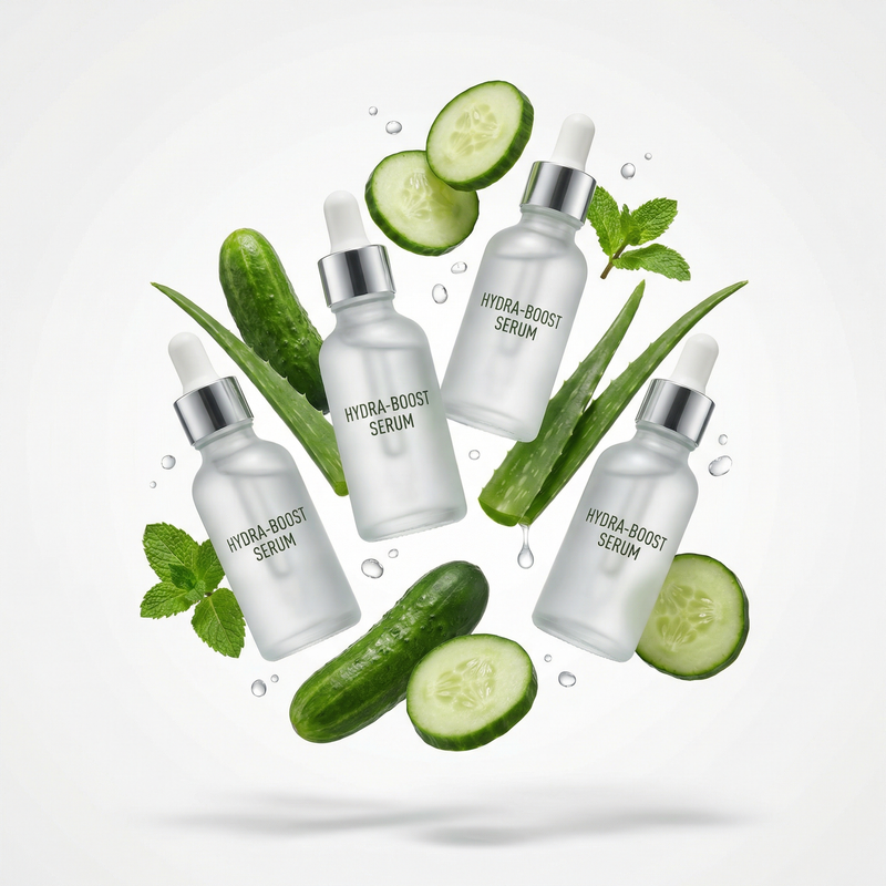 [product], 3–4 identical units of the product floating in mid-air, surrounded by