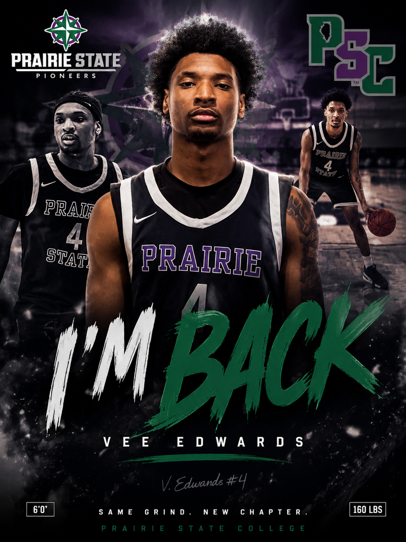"I'm Back" basketball poster for Vee Edwards a 6'0 160 lbs guard going back to P