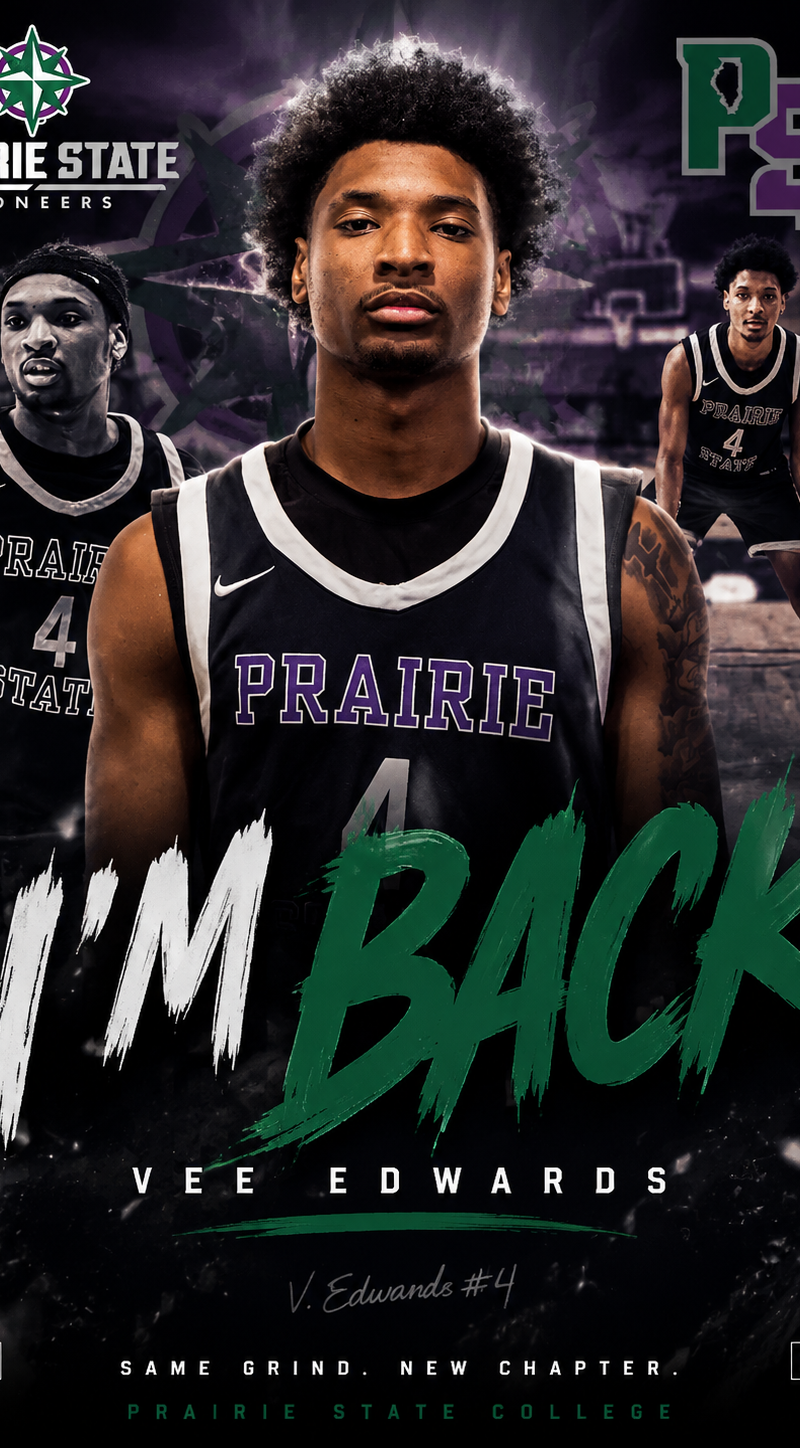 "I'm Back" basketball poster for Vee Edwards a 6'0 160 lbs guard going back to P