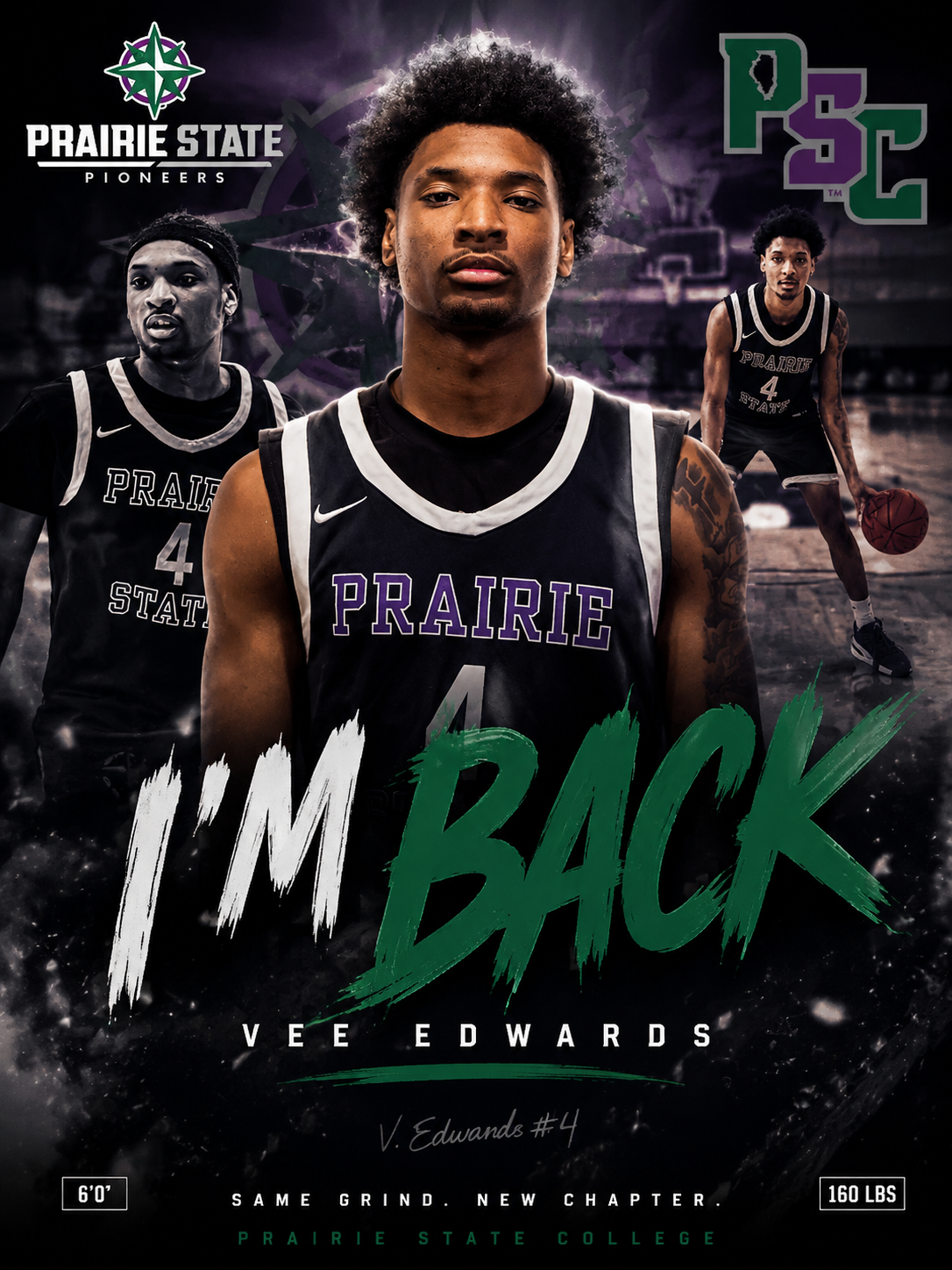 "I'm Back" basketball poster for Vee Edwards a 6'0 160 lbs guard going back to P