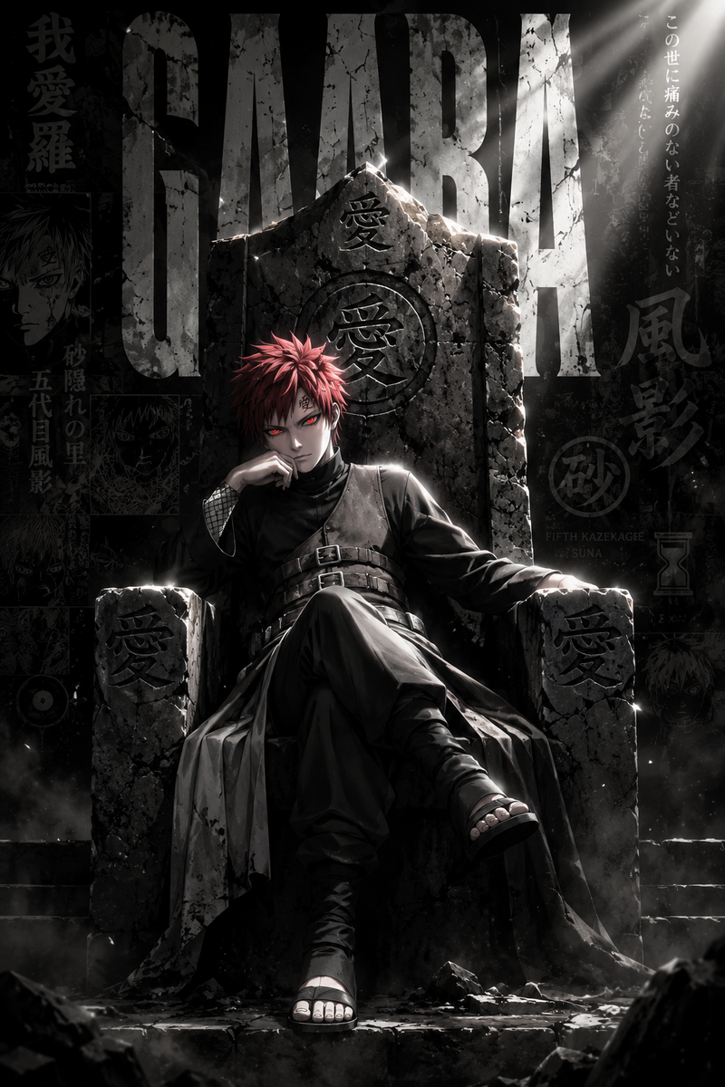 Create a dramatic cinematic anime character poster inspired by premium manga cov