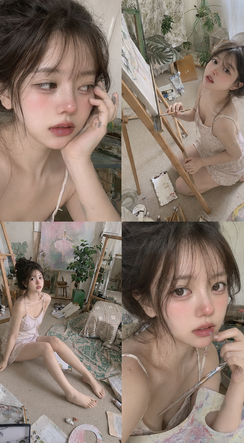 Create a vertical 3:4 realistic four-panel lifestyle photo collage of the same c