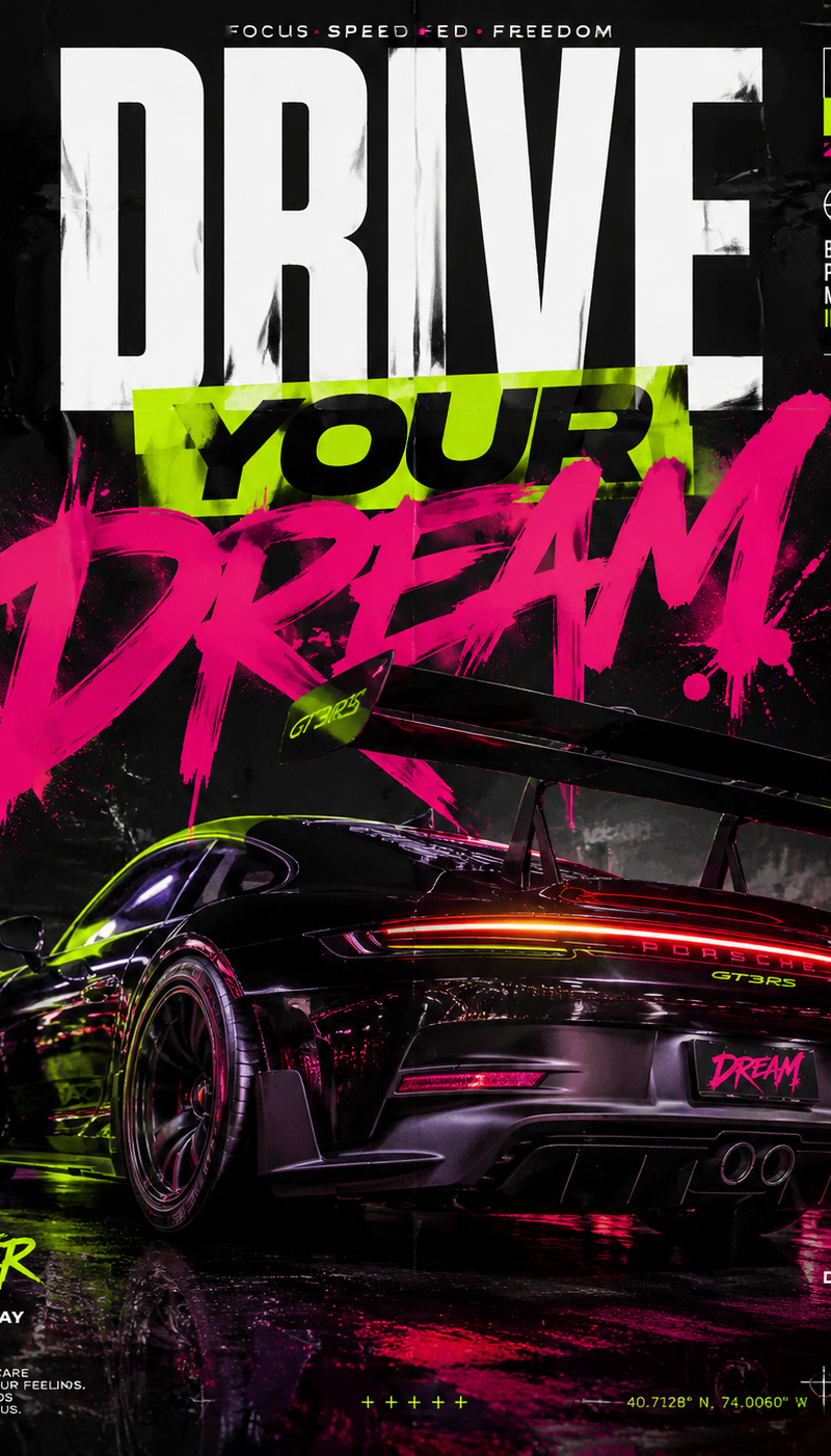 Ultra-premium automotive streetwear poster design featuring a black widebody Por