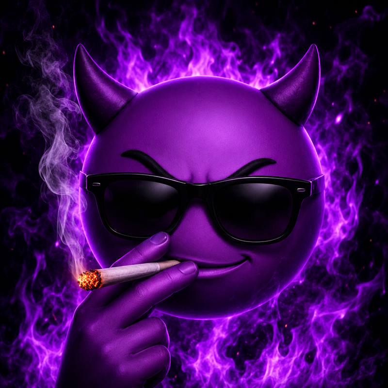 Create an image with a demon emoji smoking and on the tip of the cigarette there
