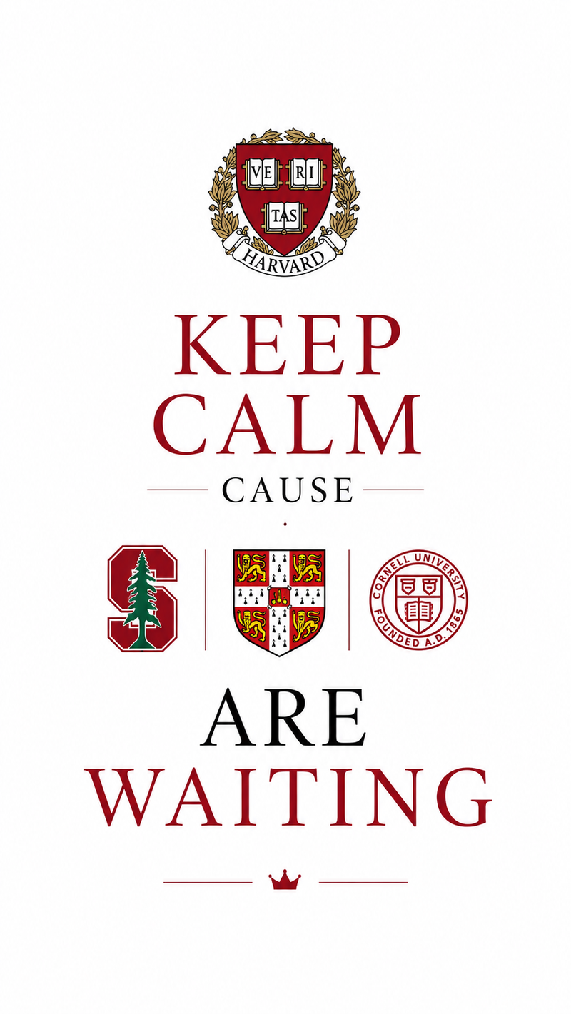 Generate keep calm cause Harvard, Stanford, Cambridge, Cornell university are wa