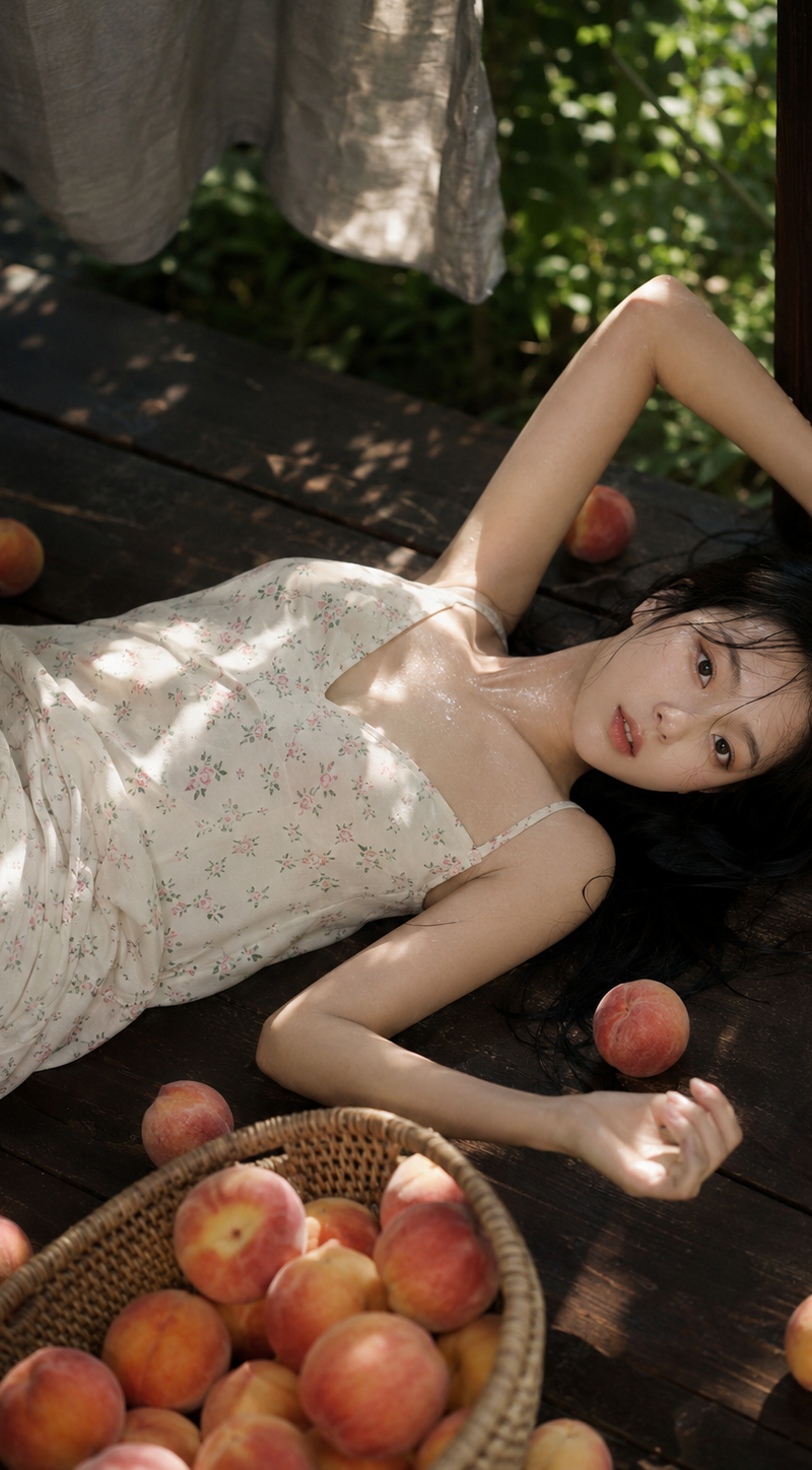 { "subject": { "description": "A young adult woman lying on her back on a dark w