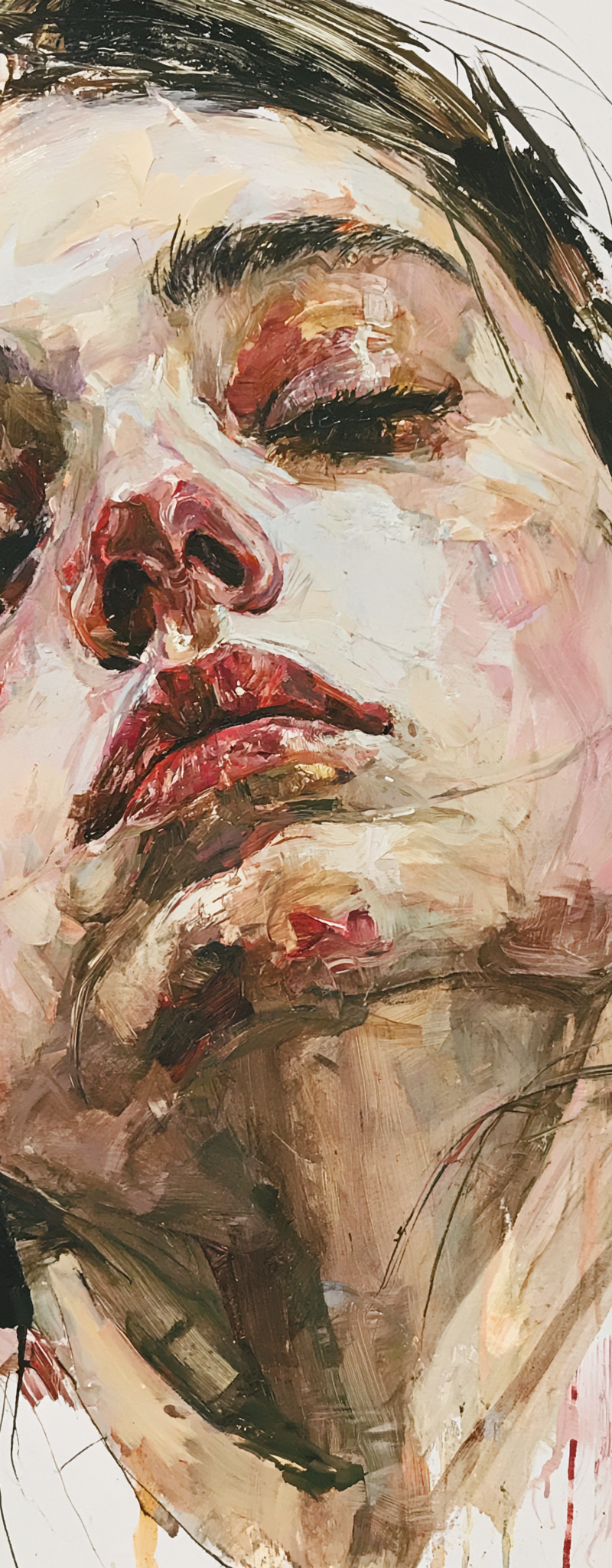woman portrait, realistic, abstract, brush stroke, by Jenny Saville style, white
