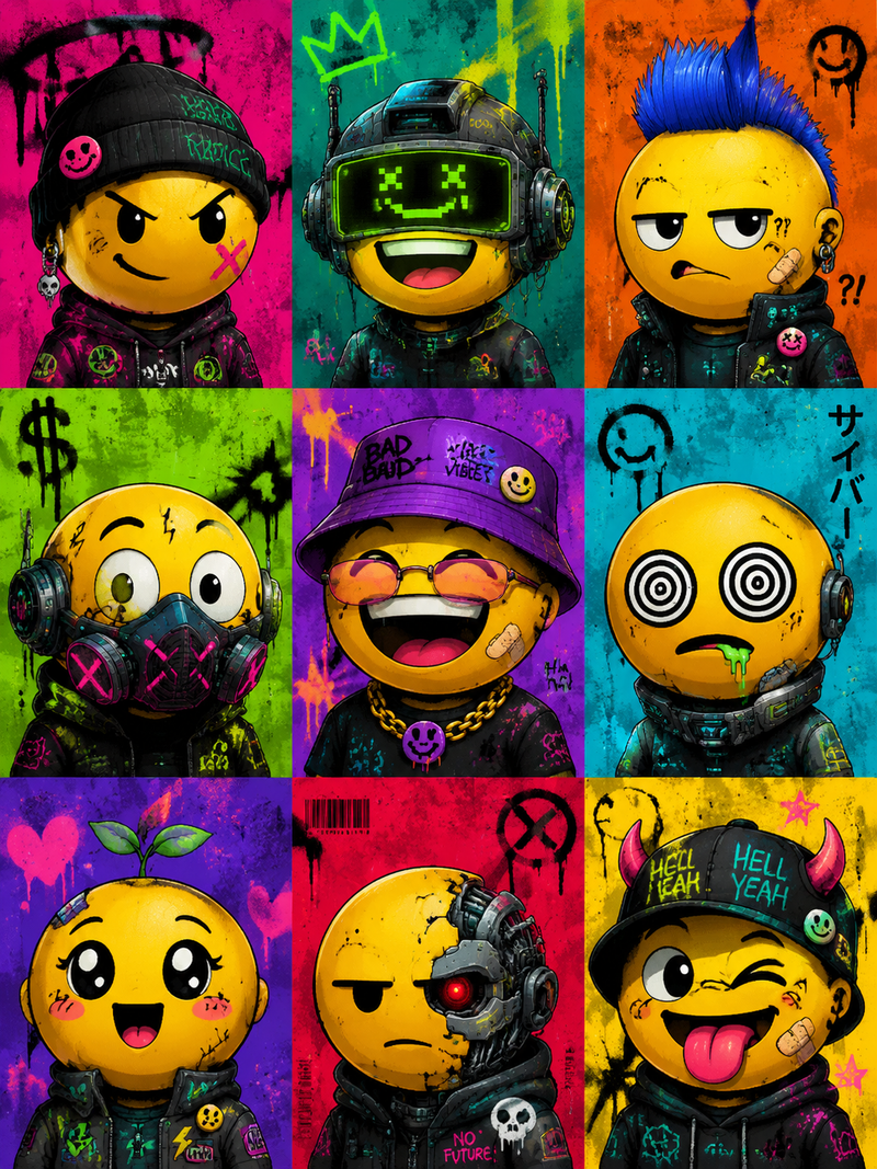 3x3 creative and funny emoji-style avatars, with natural and expressive expressi