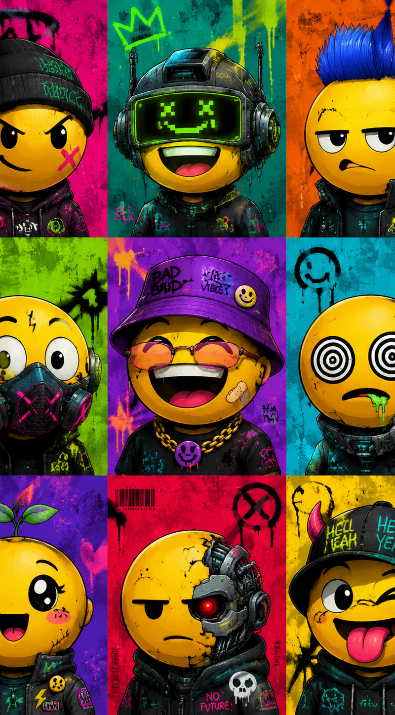 3x3 creative and funny emoji-style avatars, with natural and expressive expressi