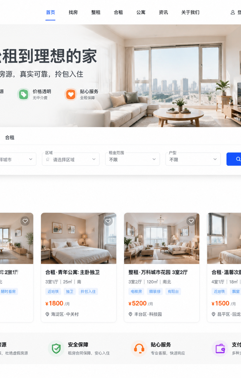 帮我生成一套房屋租赁网页图