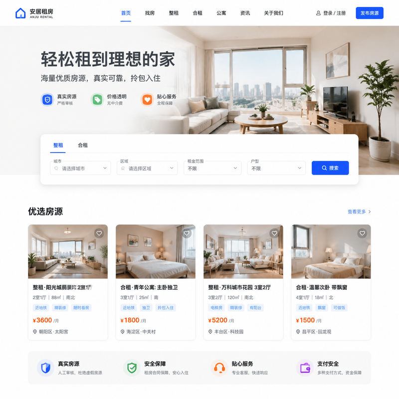 帮我生成一套房屋租赁网页图