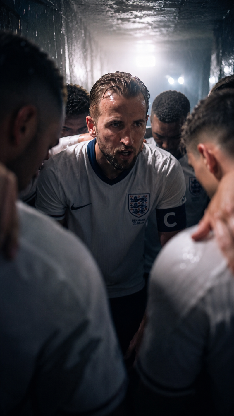 England — "Moody, cinematic scene of an England captain leading a pre-match hudd