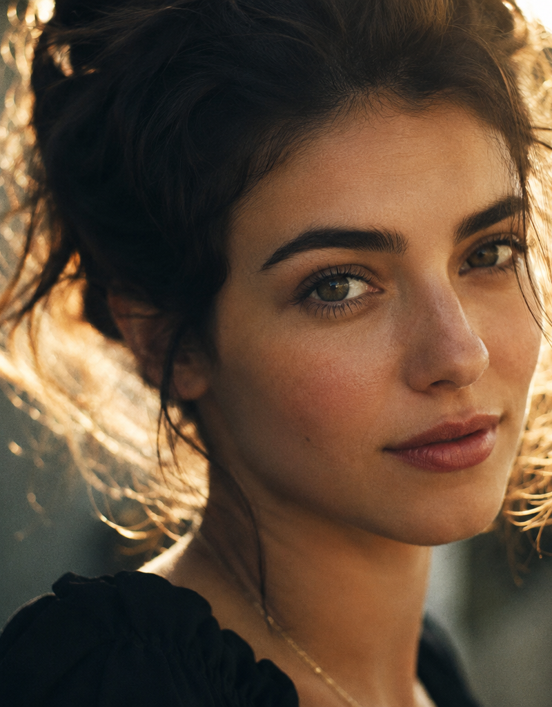 natural facial asymmetry, subtle smile, expressive eyes, realistic eyelashes, so