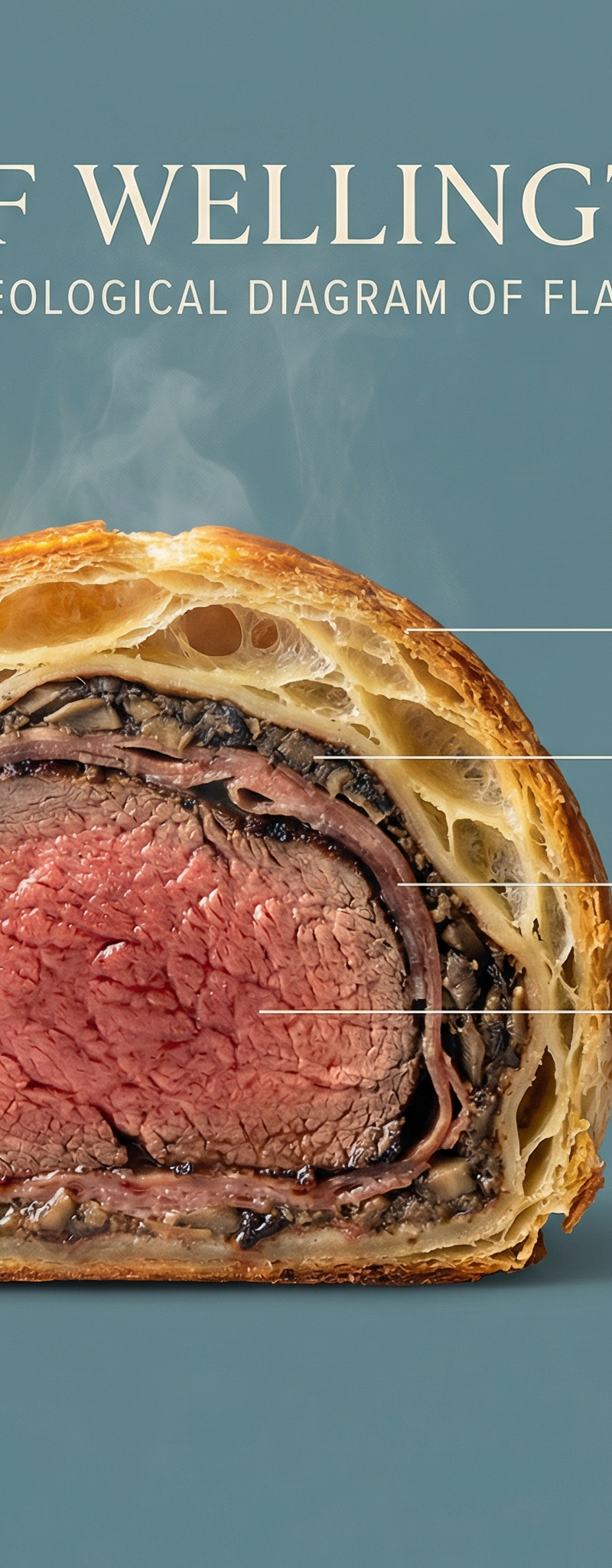 Perfect cinematic cross-section cut through [DISH], sliced cleanly down the cent