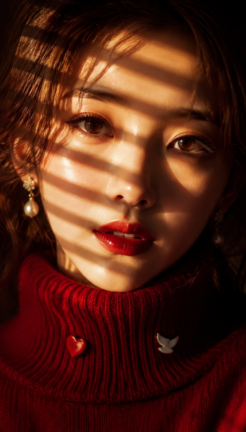 A stunning, high-resolution close-up portrait of an East Asian woman, gazing dir