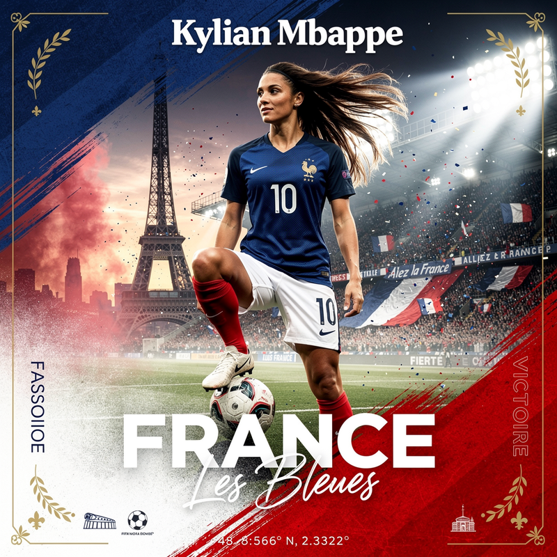 Create a premium FIFA World Cup-style sports poster featuring a stunning young f