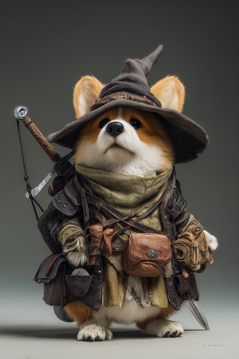swordman, fatasy character, corgi --ar 2:3