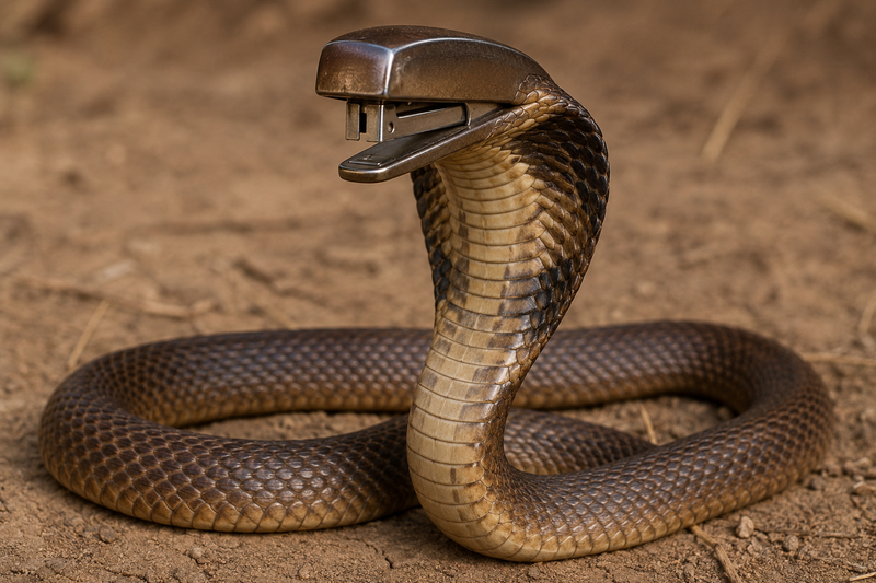 a photo of an arabian cobra, but the head is replaced with a stapler, seamless, 