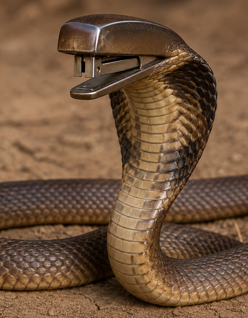 a photo of an arabian cobra, but the head is replaced with a stapler, seamless, 