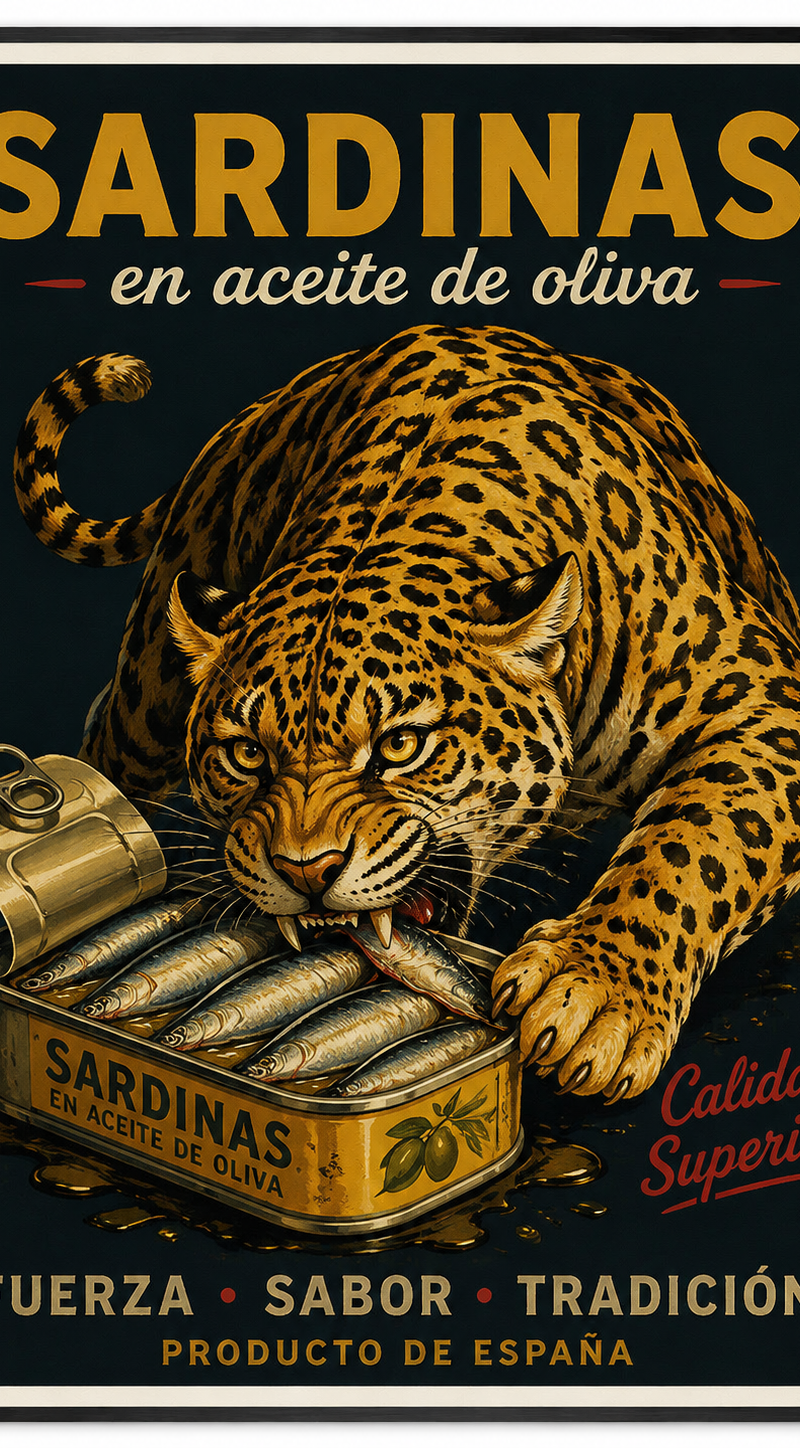 advertisement poster, jaguar eating sardines