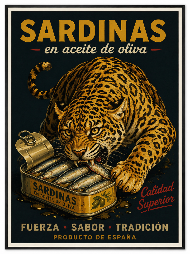 advertisement poster, jaguar eating sardines