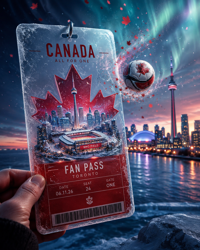 Canada Design a cool red and white pass: hand holds a frosted pass with Toronto/