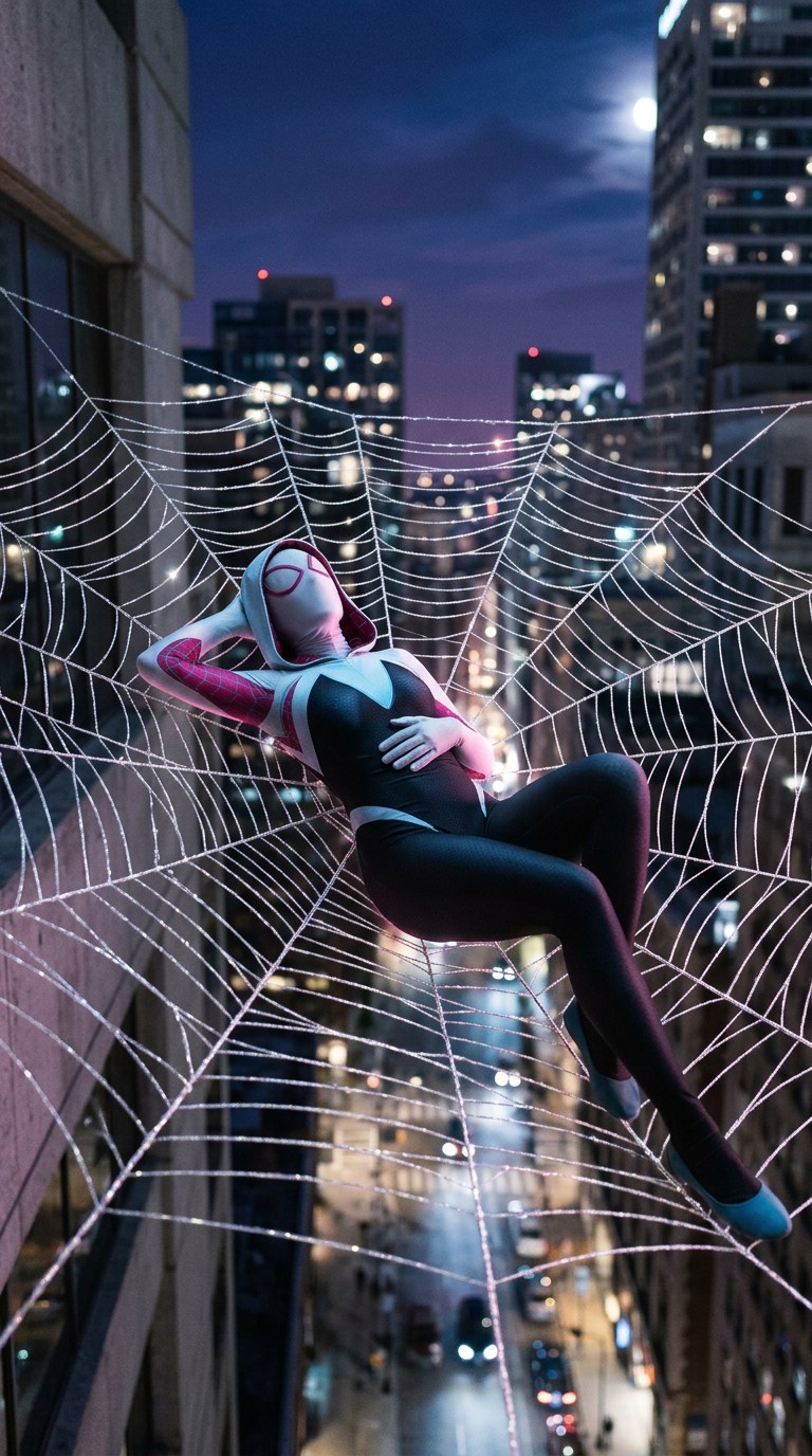 Spider gwen laying on spider web