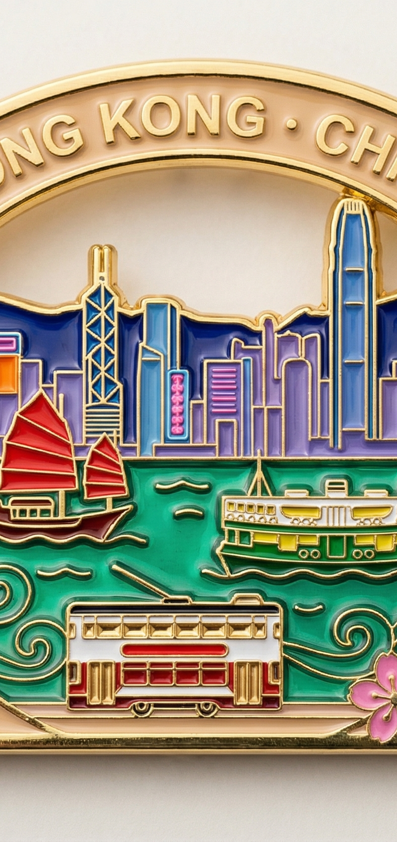 Cloisonné enamel and glazed art style, metallic texture, create a souvenir fridg