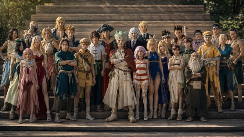version réaliste de ce portrait des personnages de l'anime Dr Stone
