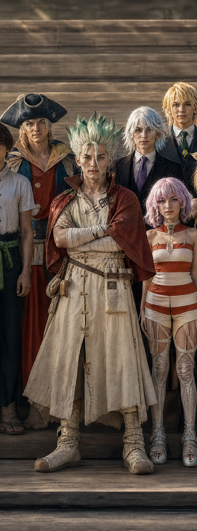 version réaliste de ce portrait des personnages de l'anime Dr Stone