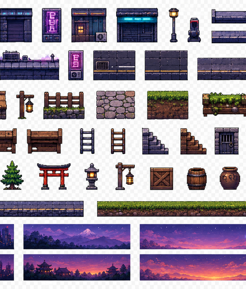 PROJECT CARD] TITLE: PIXEL BLOCKS UI KIT — MODULAR 2D GAME ASSET SHEET META LINE