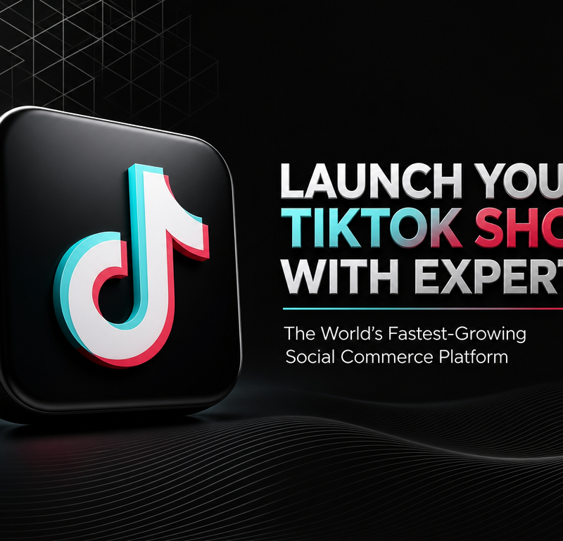 Clean, modern, minimalist promotional graphic for TikTok shop campaign featuring